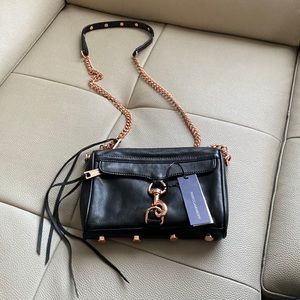 Rebecca Minkoff Mini Mac Black w/ Rose gold hardware. 9”W x 6”H x 2”D